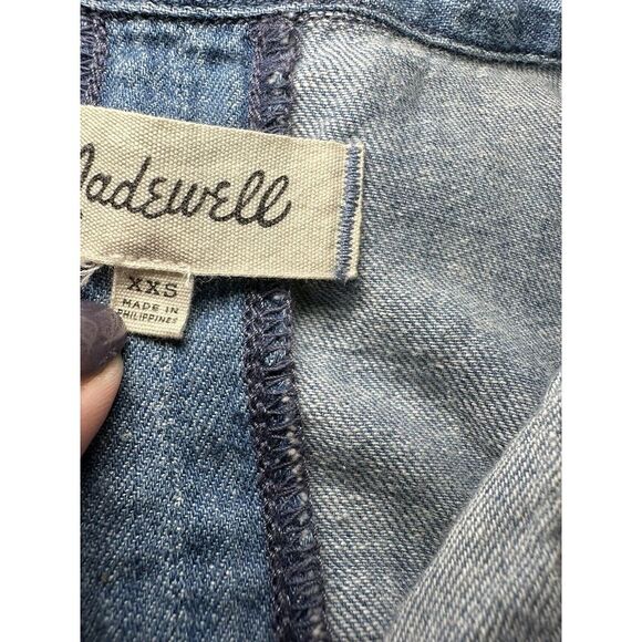 Madewell Denim Top Sz XXS Ruffie Shirt Blouse Cotton Linen Cap sleeve - Picture 8 of 8